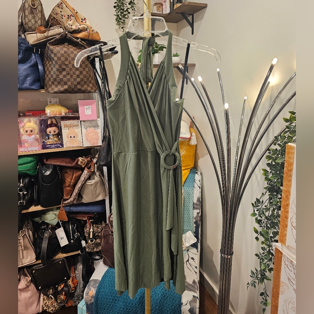 Vintage Elegant Green Wrap Dress